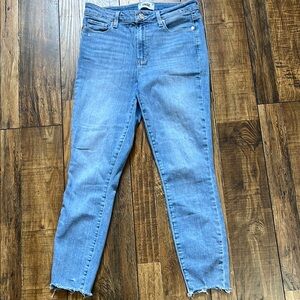 PAIGE Blue Cropped Ankle Jeans with Raw Hem